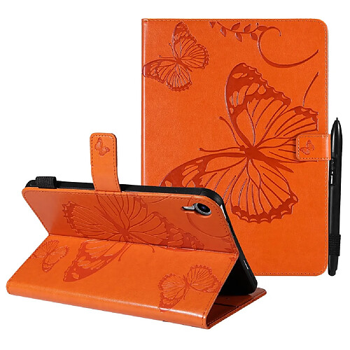 Etui en PU motif papillon avec support magnétique orange pour votre iPad mini (2021)