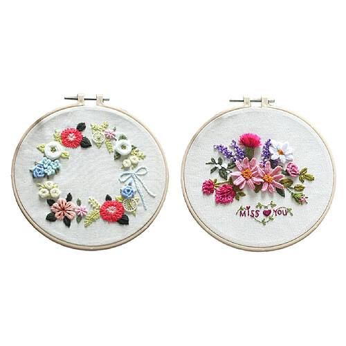 2xKit de Démarrage de Broderie avec Motif Florales, DIY Point de Croix Broderie Starter kit,Embroidery Starter Kit pour Adultes Débutant