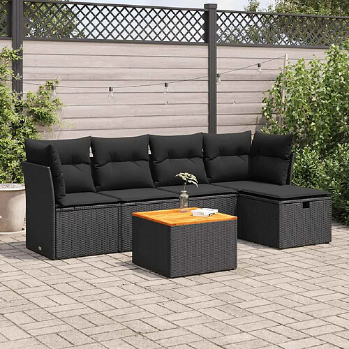 vidaXL Salon de jardin 6 pcs avec coussins noir résine tressée