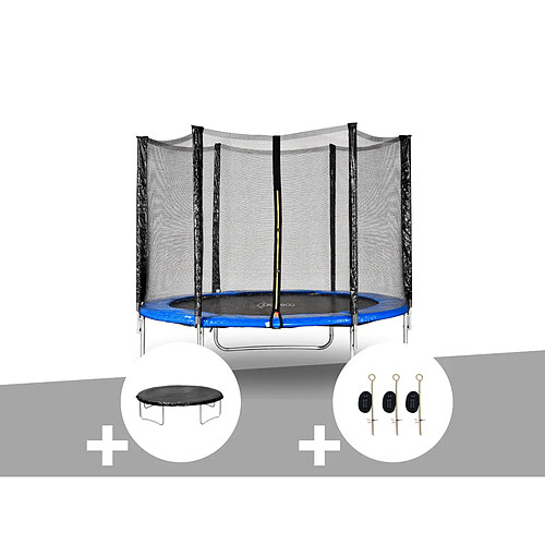 JARDIéco Kit trampoline Jardideco Cronos Ø 3,66 m Bleu + Bâche de protection + Kit d'ancrage