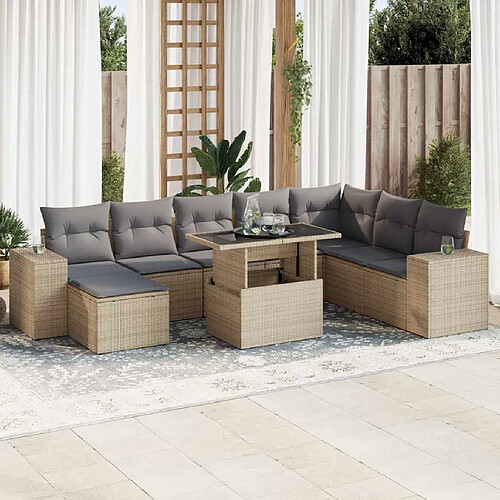 vidaXL Salon de jardin avec coussins 9 pcs beige résine tressée