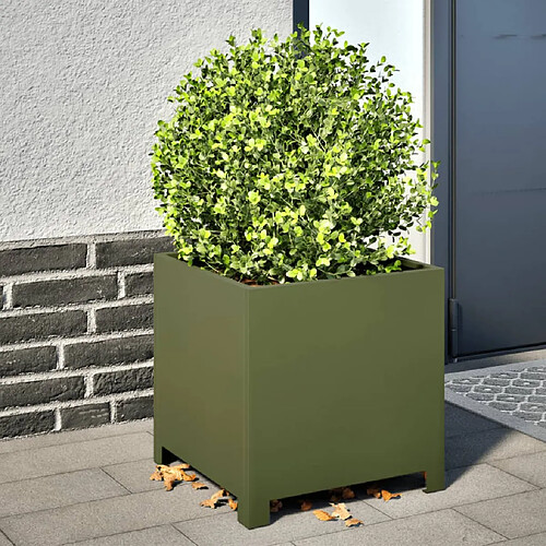 vidaXL Jardinière vert olive 40x40x40 cm acier