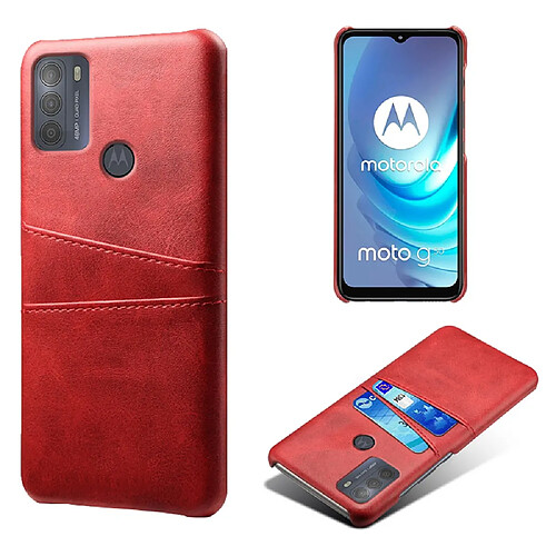 Coque en TPU + PU avec double porte-cartes rouge pour votre Motorola Moto G50