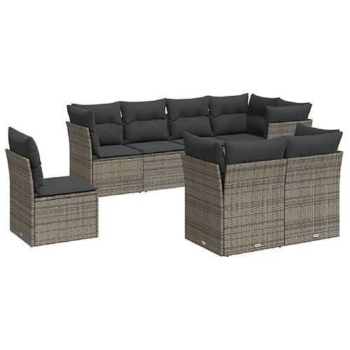 Maison Chic Salon de jardin 8 pcs avec coussins | Ensemble de Table et chaises | Mobilier d'Extérieur gris résine tressée -GKD63683