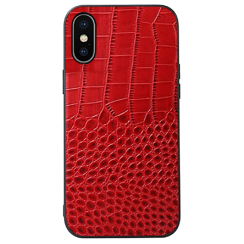 Coque en cuir véritable texture crocodile rouge pour votre iPhone XS Max 6.5 pouces