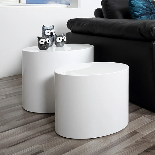 Selsey Lot de 2 tables basses - PLOMIN - 48x33 cm et 40x24,5 cm - blanc brillant