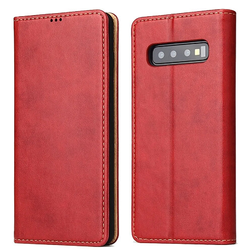 Wewoo étuis en cuir Coque Housse Étui avec rabat horizontal PU pour Galaxy S10, support, fente pour carte et portefeuille (rouge)