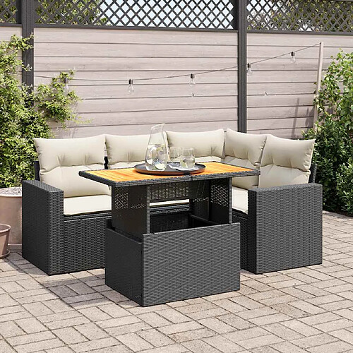 vidaXL Salon de jardin 5 pcs avec coussins noir résine tressée