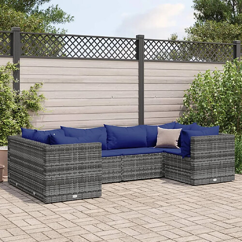 vidaXL Salon de jardin 6 pcs avec coussins Gris Résine tressée