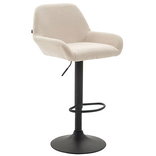 Decoshop26 Tabouret de bar x1 repose-pieds en forme d'arc en métal noir assise en tissu crème 10_0004546