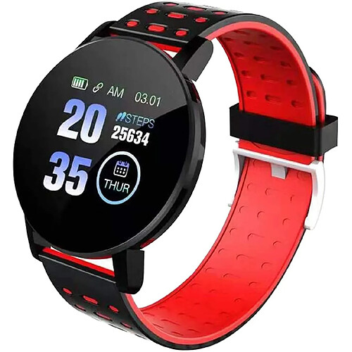 Chrono Chronus montre-bracelet intelligente fréquence cardiaque Montre Connectée bracelet montres de sport bande Smartwatch pour Android Ios(Rouge)