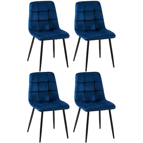 Decoshop26 Lot de 4 chaises de salle à manger coutures forme carrées en tissu velours bleu foncé pieds en métal noir 10_0001795