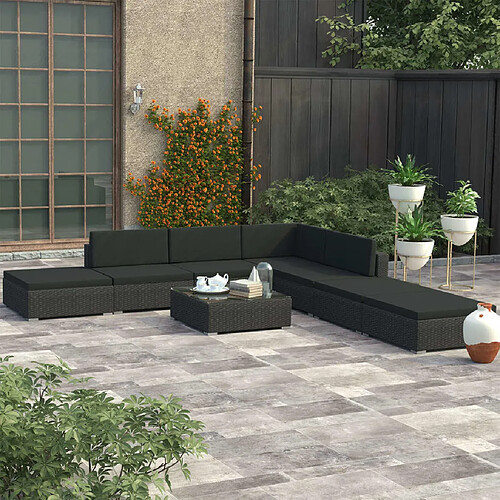 vidaXL Salon de jardin 8 pcs avec coussins résine tressée noir