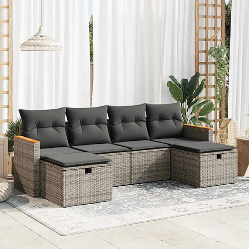 vidaXL Salon de jardin 6 pcs avec coussins gris résine tressée