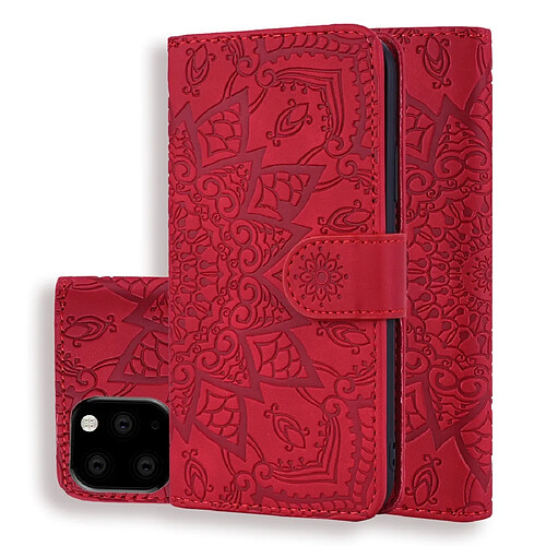 Wewoo Coque Étui en cuir estampé à double rabat avec motif pour mollet et fentes cartes de visite et portefeuille iPhone 11 Pro 5.8 pouces Rouge