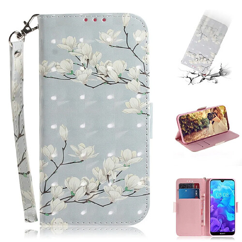 Wewoo Housse Coque Étui en cuir à rabat horizontal Motif magnolia dessin 3D pour Huawei Y5 2019 / Honor 8savec support et fentes cartes et portefeuille