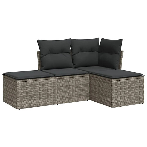 Maison Chic Salon de jardin 4 pcs avec coussins | Ensemble de Table et chaises | Mobilier d'Extérieur gris résine tressée -GKD57737