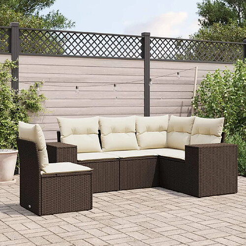 vidaXL Salon de jardin avec coussins 5 pcs marron résine tressée