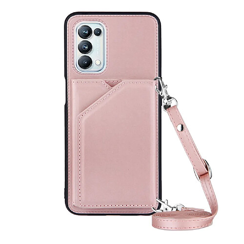 Coque en TPU + PU Brillant avec béquille et porte-cartes or rose pour votre Oppo A93 5G