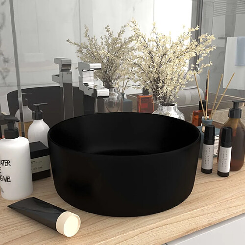 vidaXL Lavabo rond de luxe Noir mat 40x15 cm Céramique