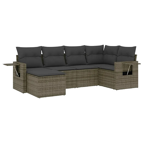 Maison Chic Salon de jardin 6 pcs avec coussins | Ensemble de Table et chaises | Mobilier d'Extérieur gris résine tressée -GKD49557