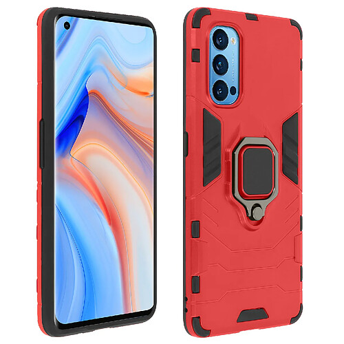 Avizar Coque Oppo Reno 4 Pro 5G Hybride Antichoc Bague Métallique Support Vidéo rouge