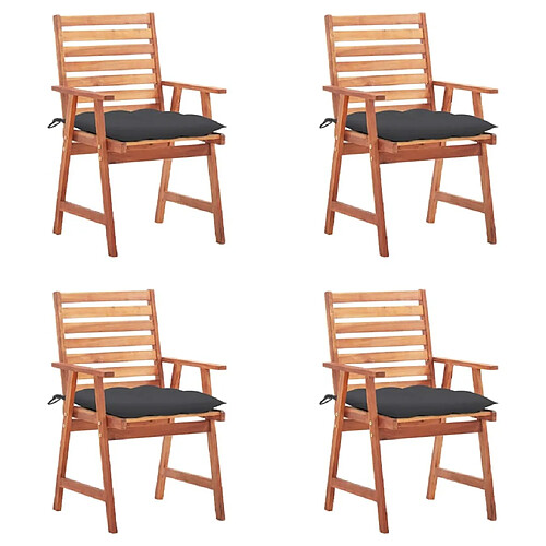 Maison Chic Lot de 4 Chaises à dîner d'extérieur avec coussins | Fauteuil chaises à manger d'extérieur Acacia massif -GKD15917