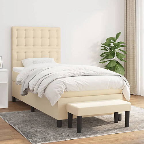 vidaXL Sommier à lattes de lit avec matelas Crème 80x200 cm Tissu