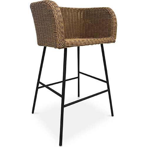 ICONIK INTERIOR Tabouret en rotin avec accoudoirs - Boho Bali Design - Ishita Bois naturel