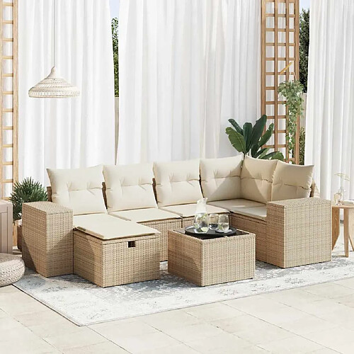 vidaXL Salon de jardin avec coussins 7 pcs beige résine tressée