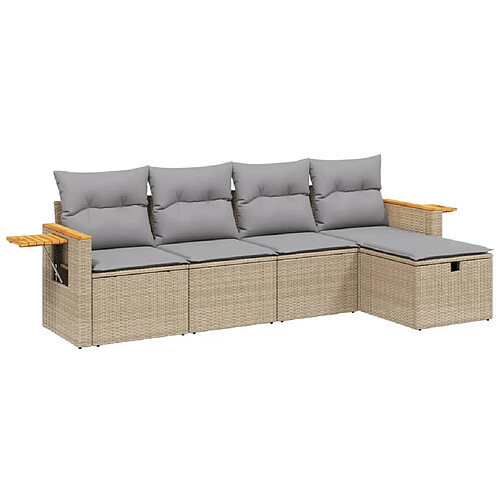 Maison Chic Ensemble à manger d'extérieur 5 pcs avec coussins,Salon de jardin,Mobilier de jardin mélange beige résine tressée -GKD237879