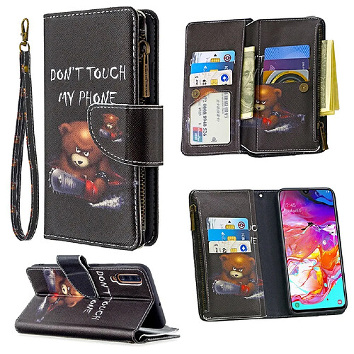 Etui en PU fermeture éclair à motifs avec sangle ne pas toucher pour votre Samsung Galaxy A70