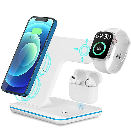 Chrono Chargeur sans fil, station de charge rapide 15W Station de charge 3 en 1 compatible avec les séries Apple iPhone Apple Watch 2/3/4/5 AirPods, chargeur rapide pour téléphones compatibles Samsung Huawei Qi,(blanc)