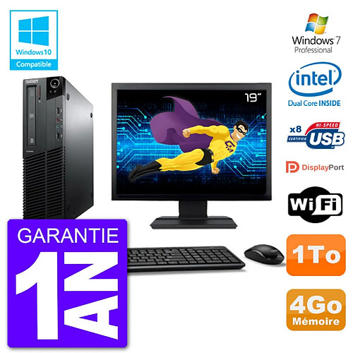 PC Lenovo M82 SFF Ecran 19" G640 RAM 4Go Disque 1To Graveur DVD Wifi W7 · Occasion