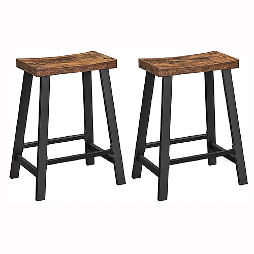 Helloshop26 Tabourets de cuisine avec siège incurvé lot de 2 chaises de bar sièges de 60 cm de haut pour cuisine salle à manger bureau style industriel marron rustique et noir 12_0002419