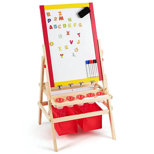 Decoshop26 3 en 1 chevalet pour enfants avec rouleau de papier fait en bois de pin tableau magnétique blanc et noir 20_0000052