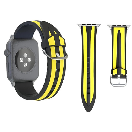 Wewoo Bracelet noir et jaune pour Apple Watch Series 3 & 2 & 1 42mm Mode Double Stripes Motif en Silicone +