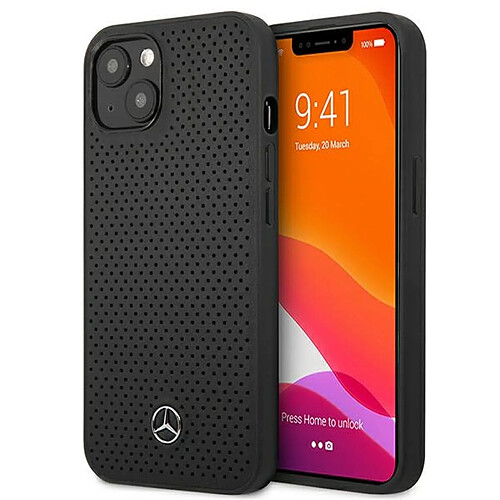 mercedes mehcp13mdelbk iphone 13 6,1" noir coque dur cuir perforated