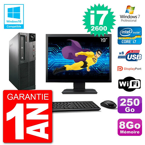 PC Lenovo M82 SFF Ecran 19" i7-2600 RAM 8Go Disque 250Go Graveur DVD Wifi W7 · Occasion