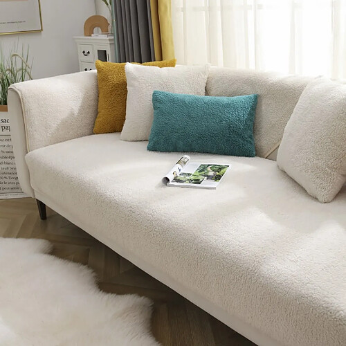 LUUCOZK Housse de siège de canapé antidérapante, protection de coussin de canapé - Beige blanc-70x150CM