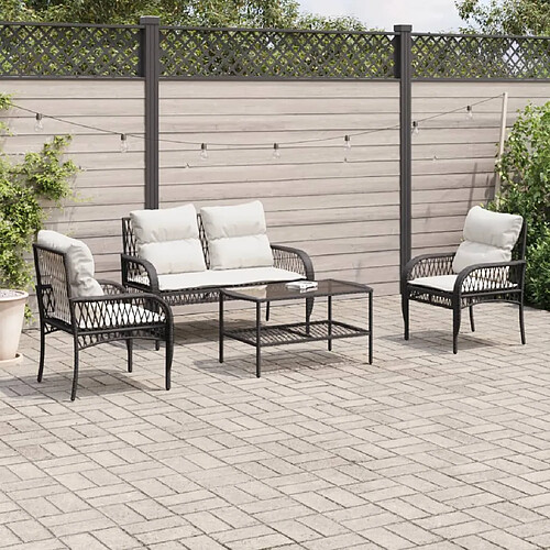 vidaXL Salon de jardin 4 pcs avec coussins noir résine tressée