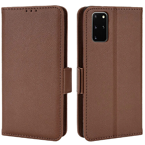 Etui en PU texture litchi, fermoir aimanté avec support marron pour votre Samsung Galaxy S20 Plus 4G/5G