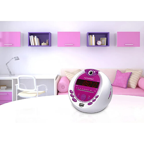 Metronic radio Réveil Enfant Miss Angel MP3 USB avec projection de l'heure blanc violet