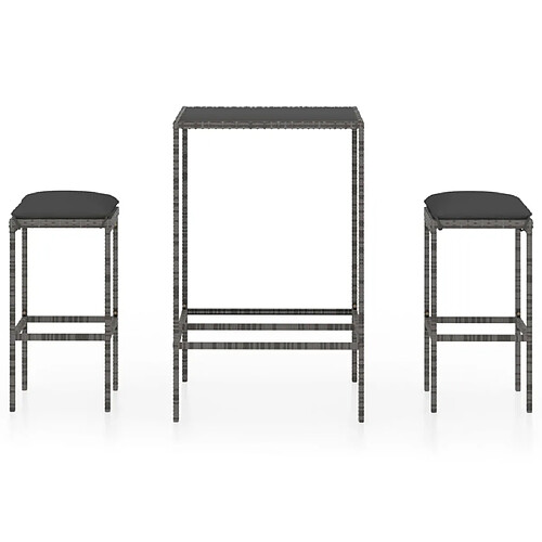 Maison Chic Ensemble de bar de jardin 3 pcs et coussins,Table + chaises + coussins de jardin Résine tressée Gris -GKD549347