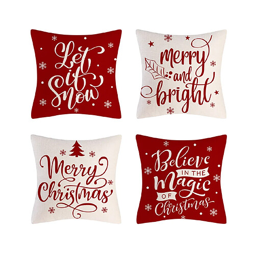 P69 4pcs 45 * 45cm Christmas De Noël Bénédiction Modèle de bénédiction Linge Taie d'oreiller Maison de vacances Accueil Taie d'oreiller Sofa Coussin Coussin Coussin