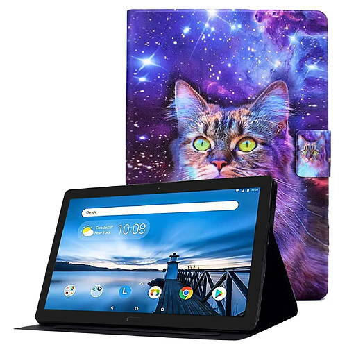 Etui en PU avec support et porte-cartes chat pour Lenovo Tab M10 TB-X605F