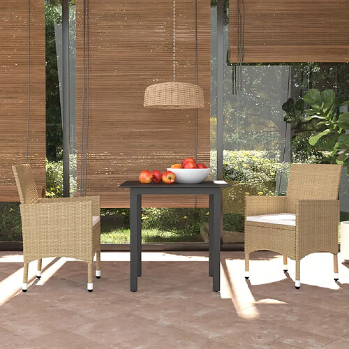 vidaXL Ensemble à manger de jardin et coussins 3 pcs Poly rotin Beige