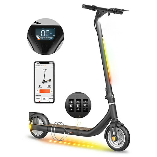 Atomi Alpha Scooter électrique pliant Pneus 9 pouces Moteur 350 W (pic 650 W) Contrôle par application - Noir