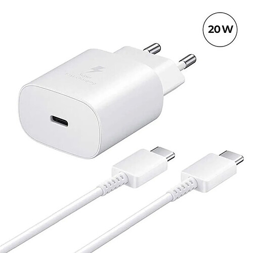 Visiodirect Chargeur Rapide 20W USB-C + Câble pour TCL 10 Pro - Blanc