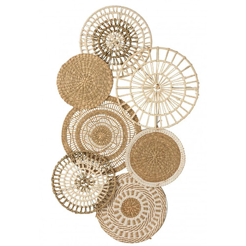 Dansmamaison Decoration Murale Cercles Zostere/Coton Naturel/Blanc